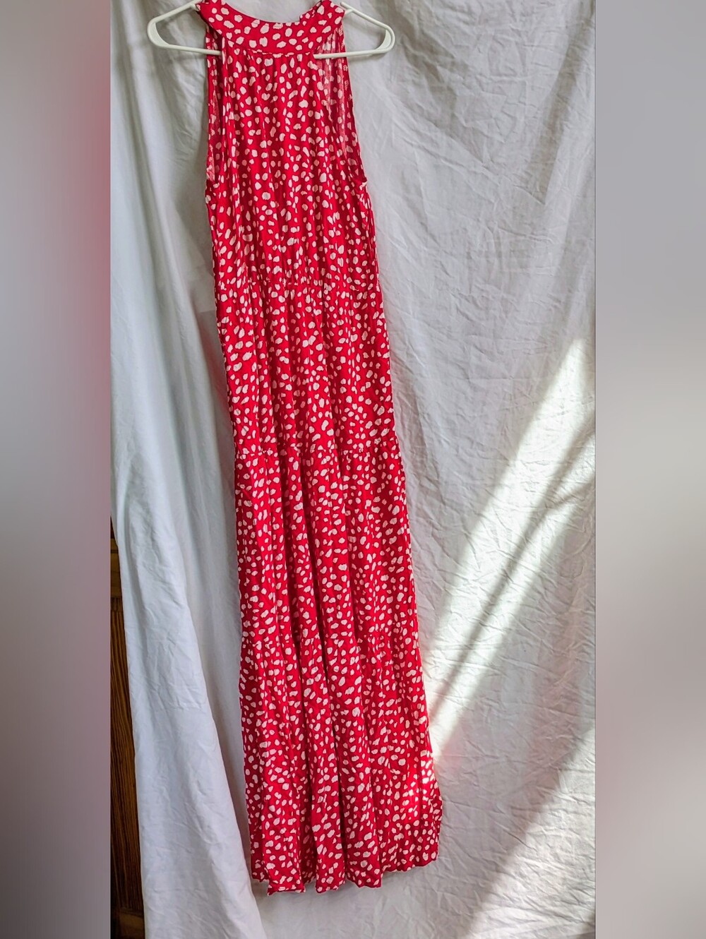 Red With White Spot Motif Maxi Dress